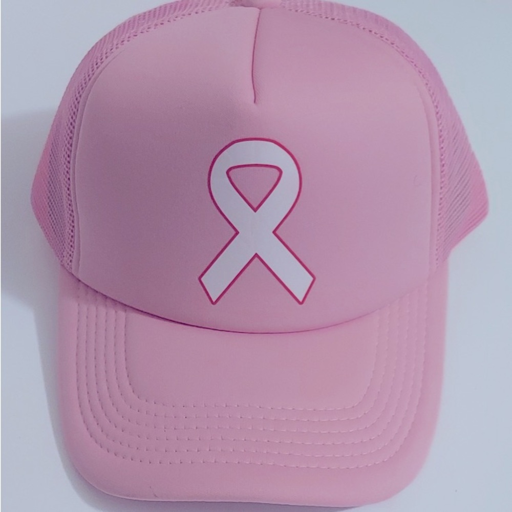 Cancer Ribbon Baseball Meshback Trucker Hat Adjustable All Pink